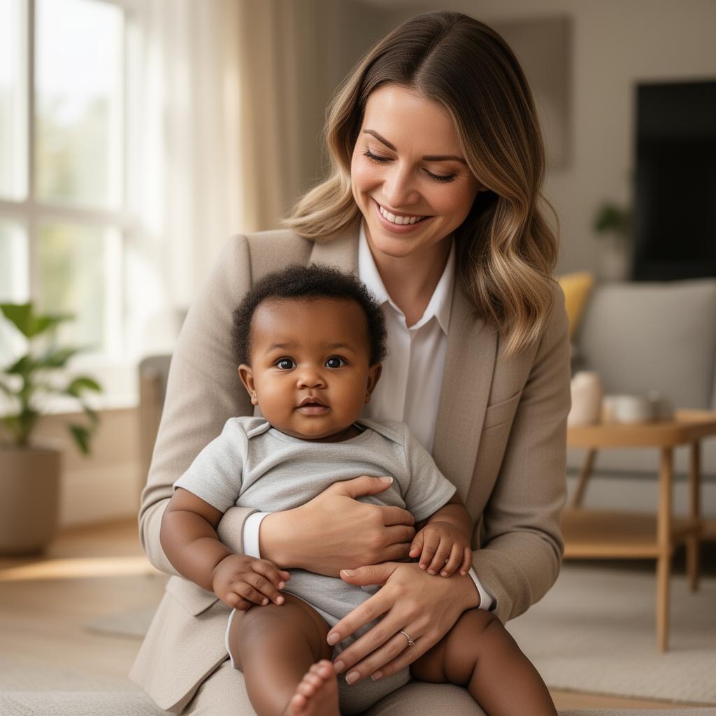 Professional nanny caring for a baby